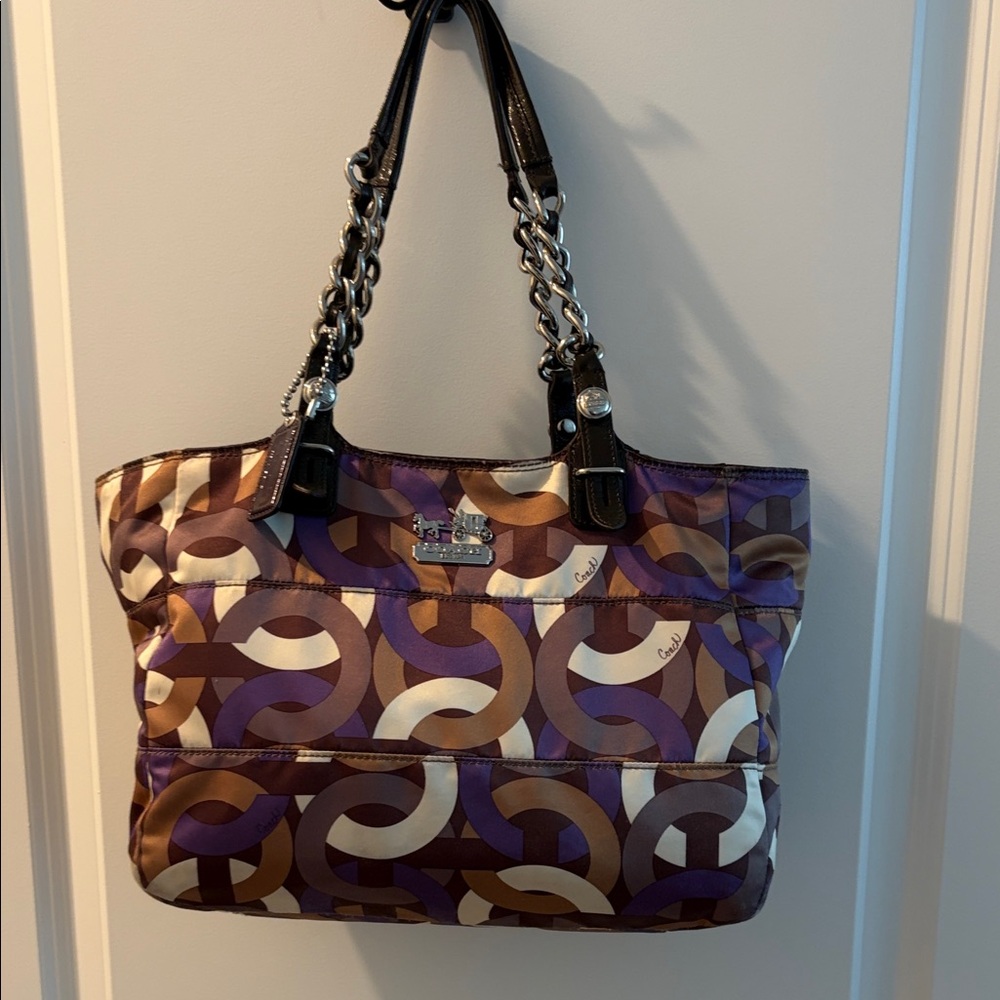 Coach Madison East West Chain Link Signature Tote